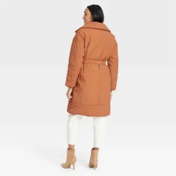 Women's Belted Wrap Puffer Jacket | A New Day | Brown | Size XL - Picture 2 of 3